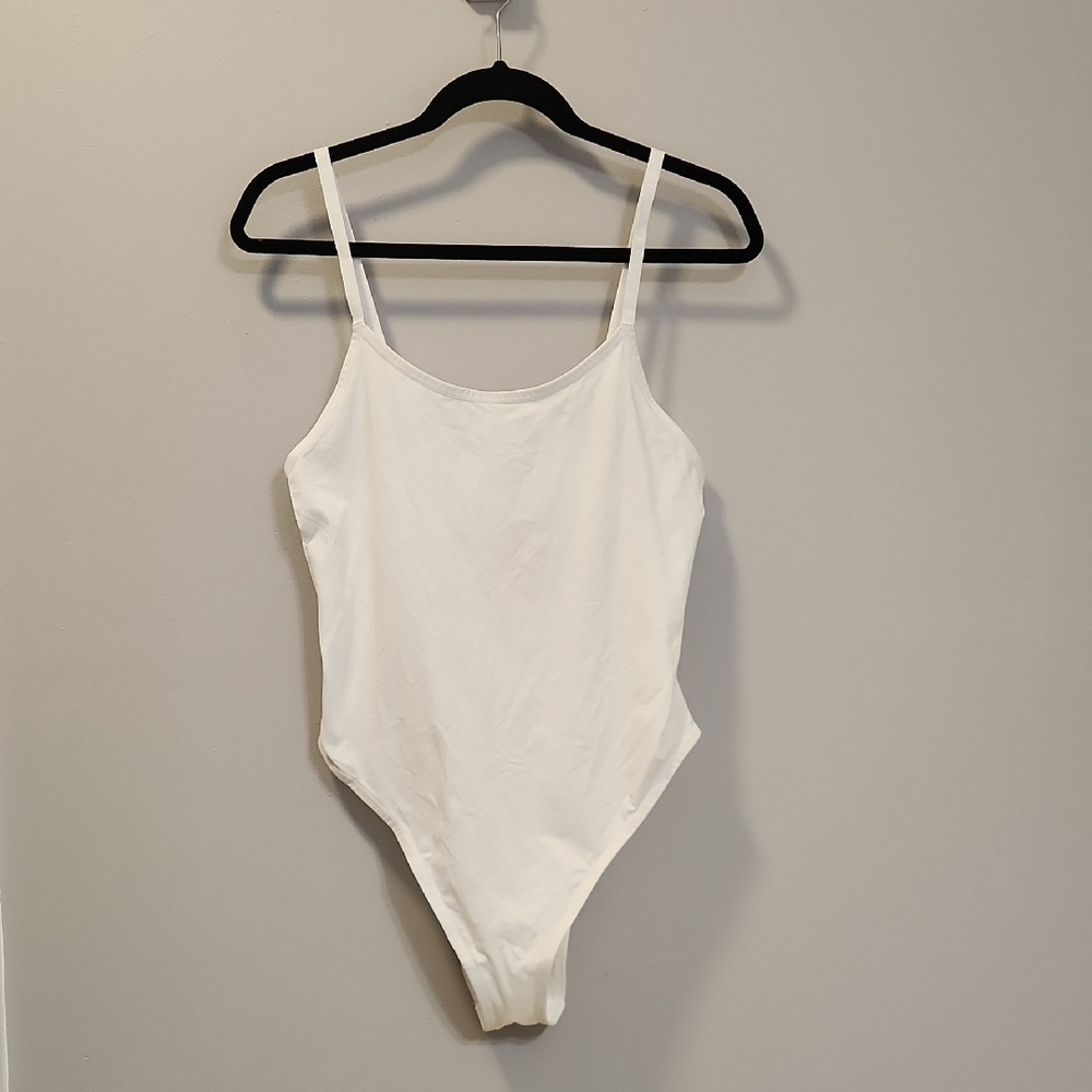 Savage X Fenty White Slim-Strap Scoop Bodysuit with Logo Seamless Teddy Size 2X